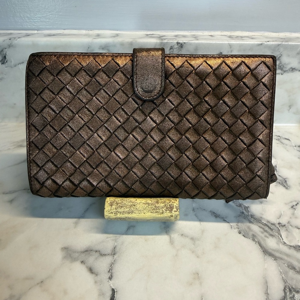 Bottega Veneta Nappa Intrecciato Continental Wallet Metallic Brown